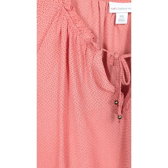 Liz Claiborne Tops - Liz Claiborne Womens‎ Plus Size XXL Coral Polka Dot Ruffle Neck Tie Neck Blouse